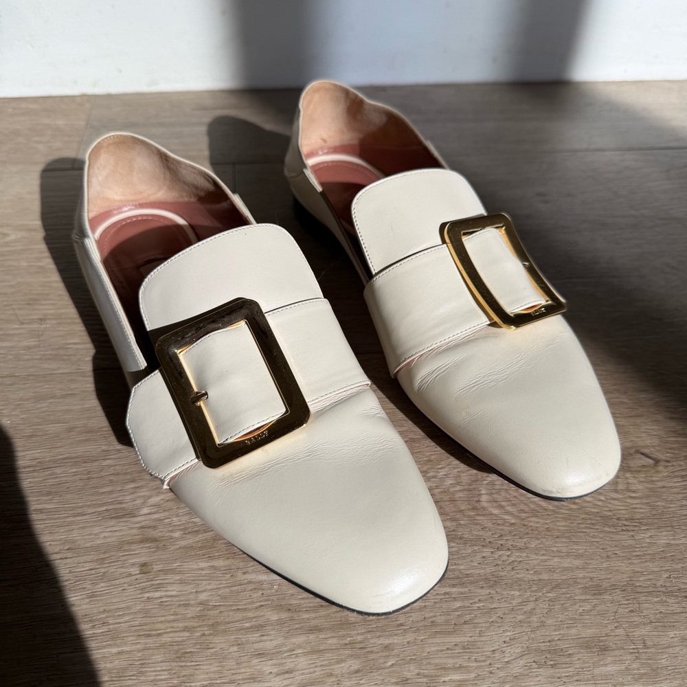 BALLY Janelle Cream Buckle Loafers
